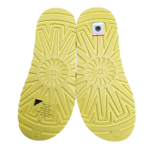 Fuzzy Fur Slides UGG Laton Size 10 Yellow Wool Embroidered Logo Sandal Suede EUC - Picture 11 of 14